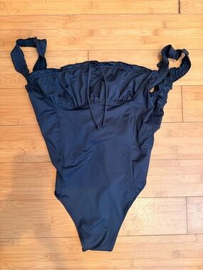 Frankie's Bikinis Navy One-Piece Swim with Ruffle Straps NWOT